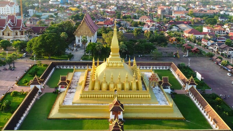 Stupa That Luang, one of the most iconic Buddhist monuments in Laos, located in the capital of Vientiane