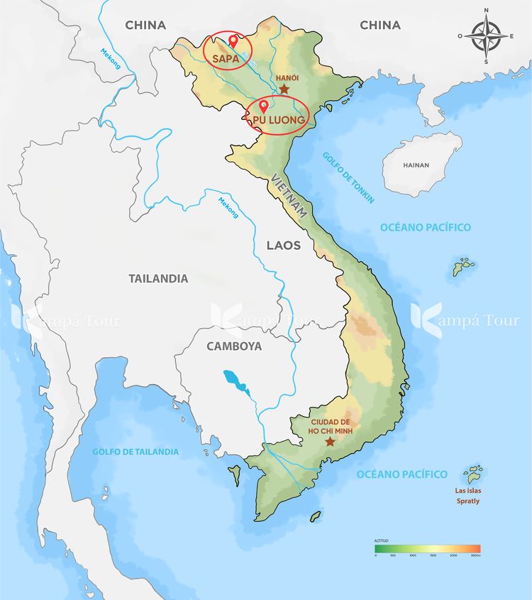 ubicaciones de pu luong y sapa en mapa vietnam