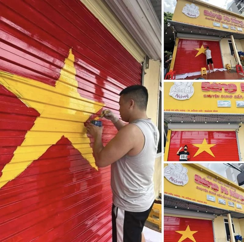 bandera vietnamita en puertas