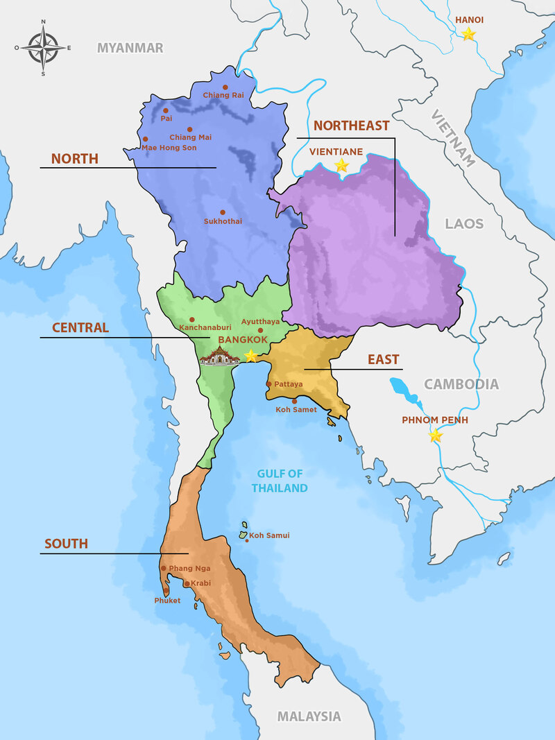 Map of Thailand and the Southern part