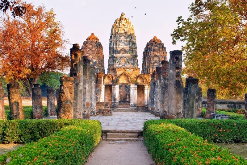 Ruins of Wat Si Sawai Temple in Sukhothai