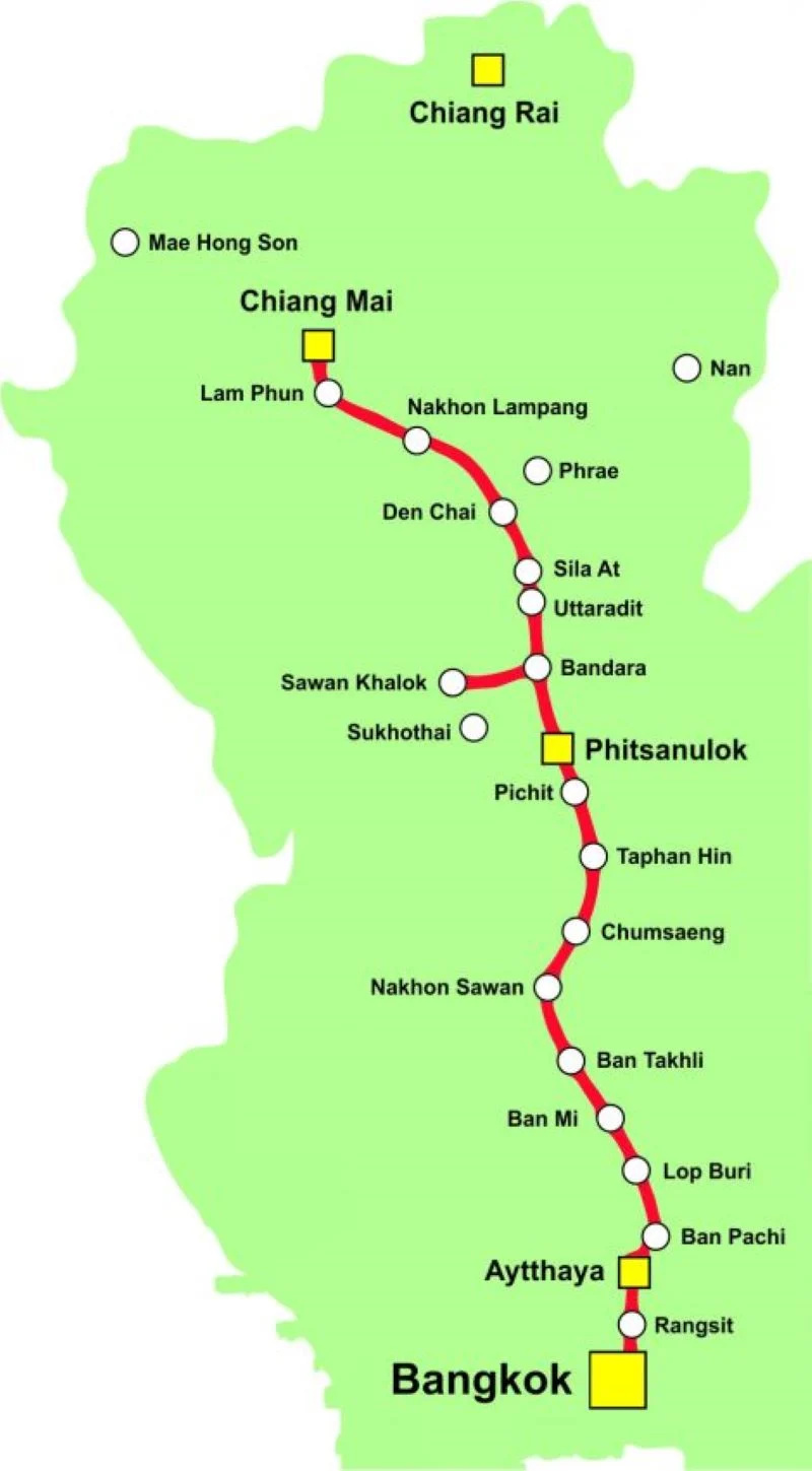 Rail Map of Thailand Northern Line