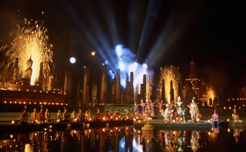 Light Show for the Annual Loy Krathong Festival, Sukhothai Historical Park