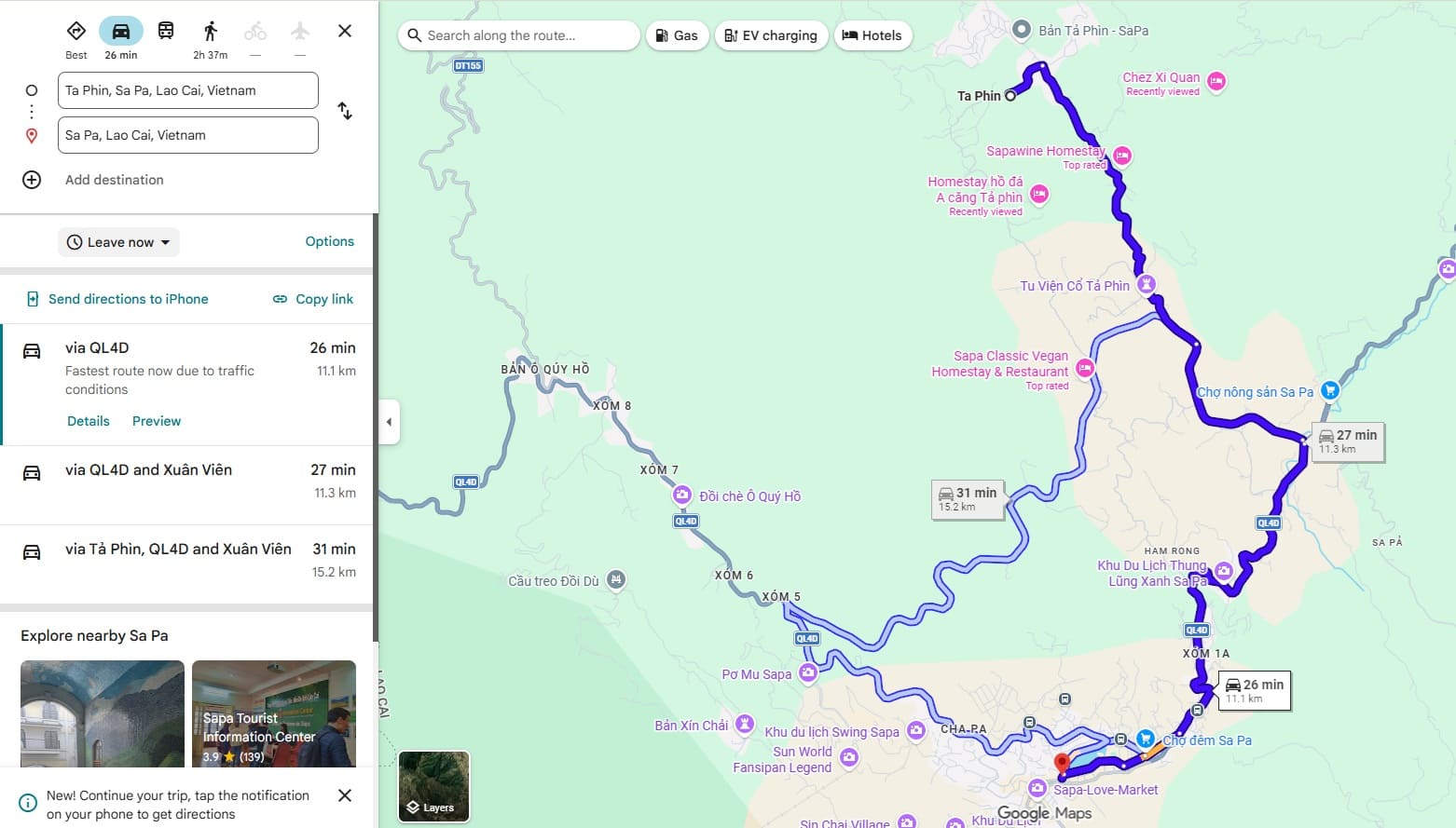 how to get from sapa town to ta phin village