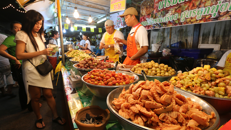 Stalls full of vegetarian food are on display on this day.