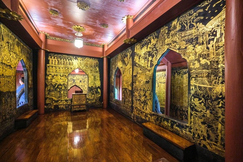 ​Richly decorated gold mural at Suan Pakkad Palace