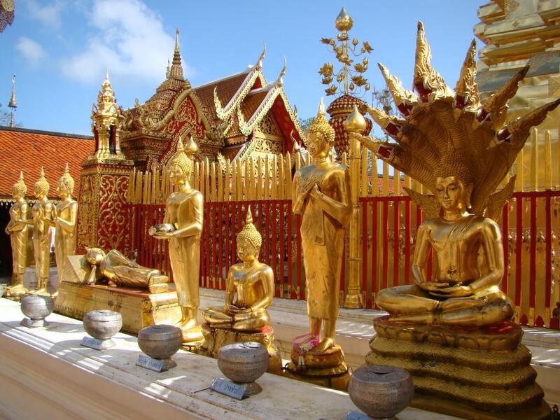 The small statues of the Buddha around the main tower