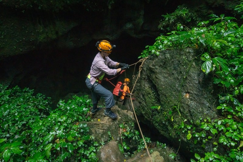 A tourist exploring Son Doong Cave