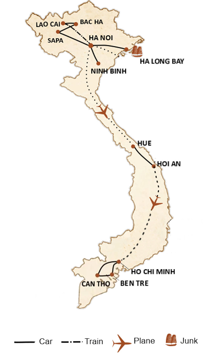 Vietnam itinerary map 15 days