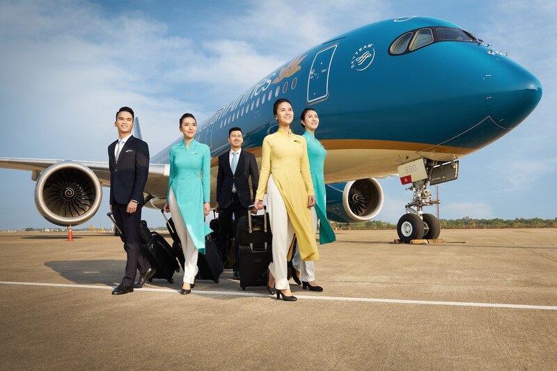 Vietnam Airlines is the national flag carrier of Vietnam, easily recognizable by its distinctive blue aircraft with a golden lotus logo.