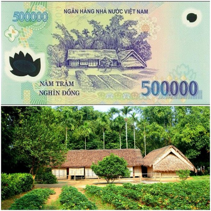 The 500,000 Vietnam dong banknote features an image of Kim Lien village, the birthplace of former President Ho Chi Minh