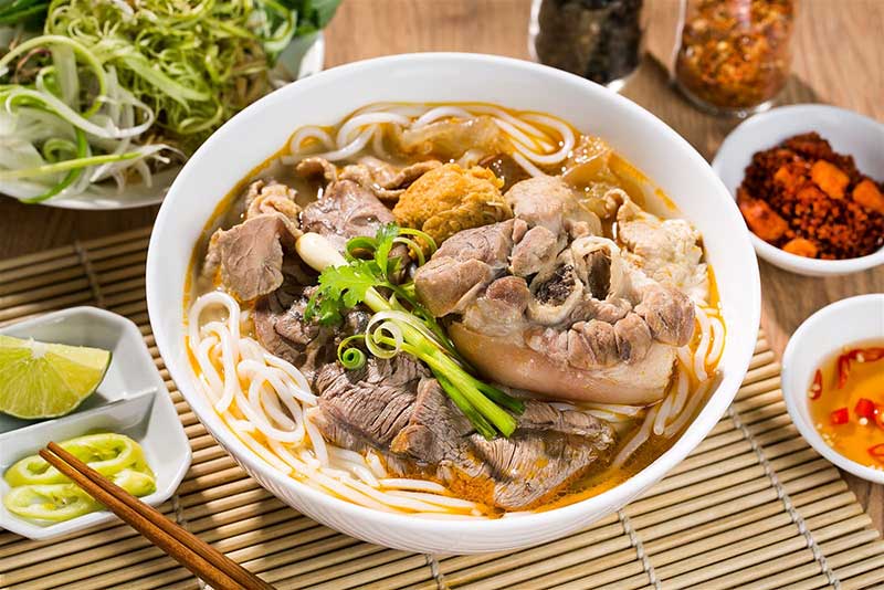 Bun bo Hue, spicy rice noodle soup with beef