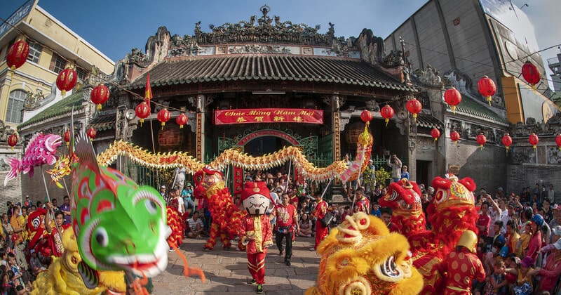 A Lion Dance event during the New Year holiday in Vietnam
