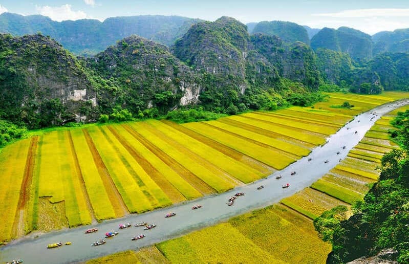 The rice fields in the heart of Halong Bay, one of the emblematic tourist sites of Northern Vietnam