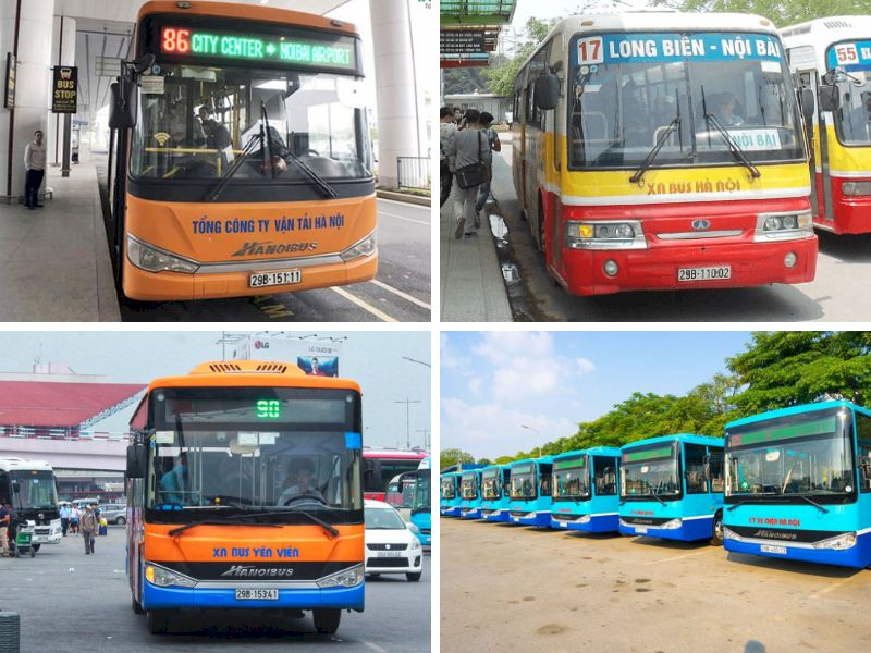 Algunos autobuses populares en el aeropuerto de Noi Bai de Hanoi .