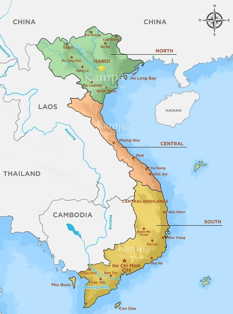 Map of Vietnam Divided into 3 Regions
