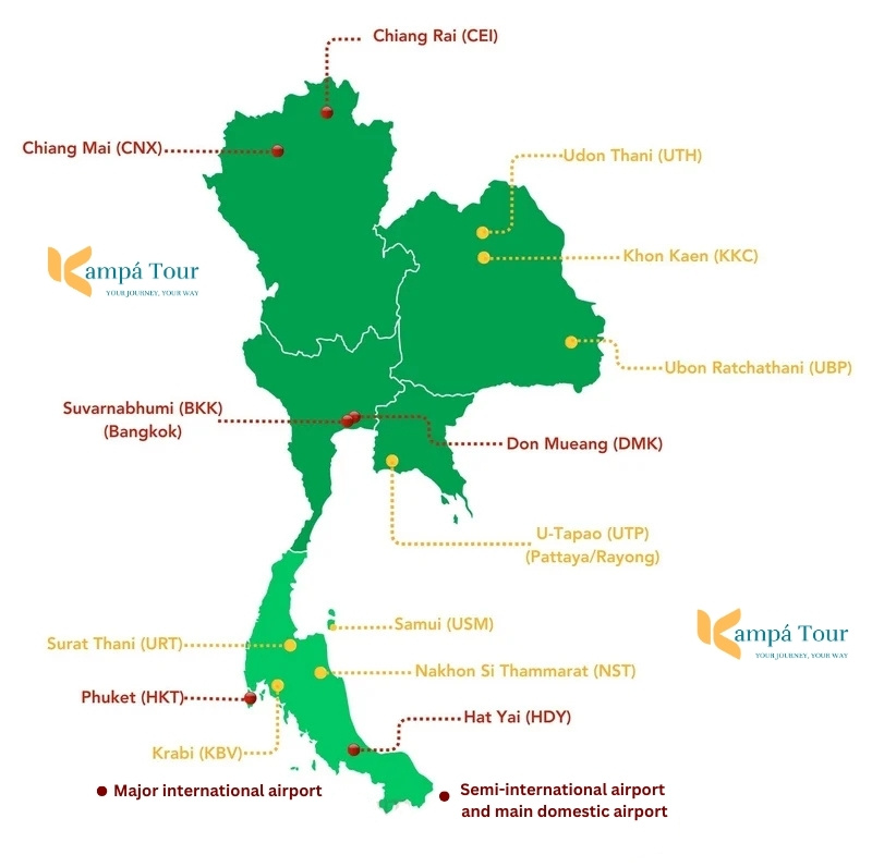 Map of airports in Thailand