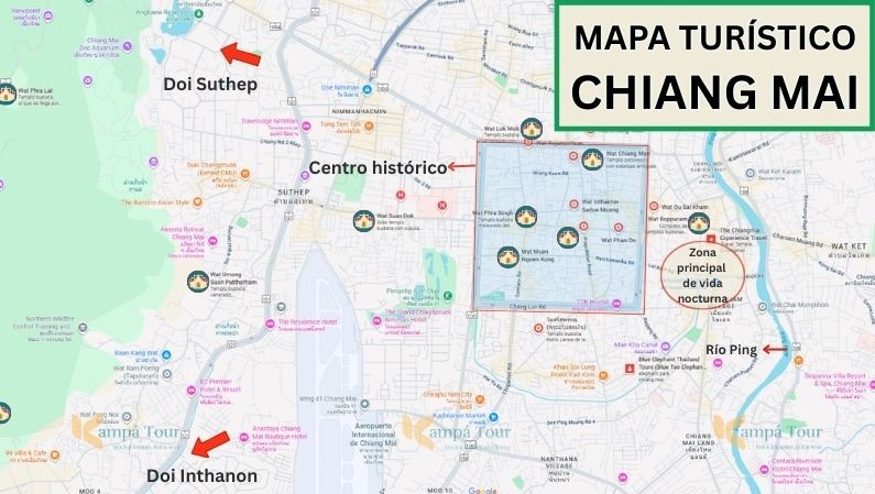 mapa templos tailandia - mapa chiang mai