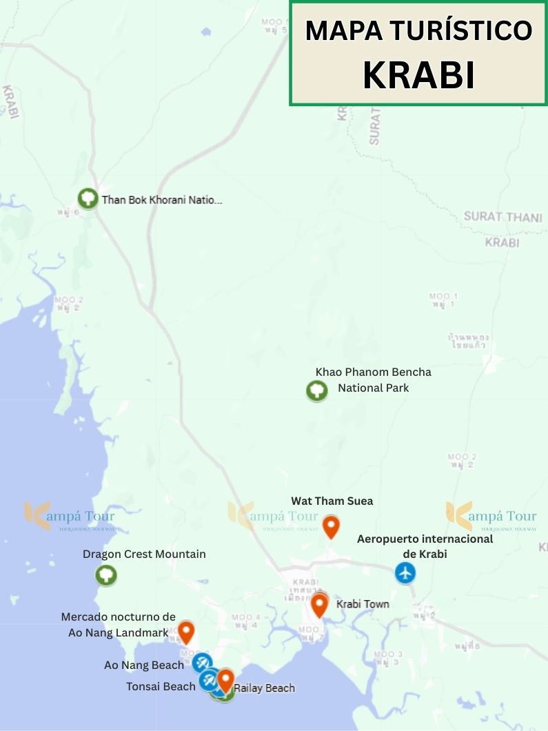 mapa tailandia krabi - playas del sur en tailandia