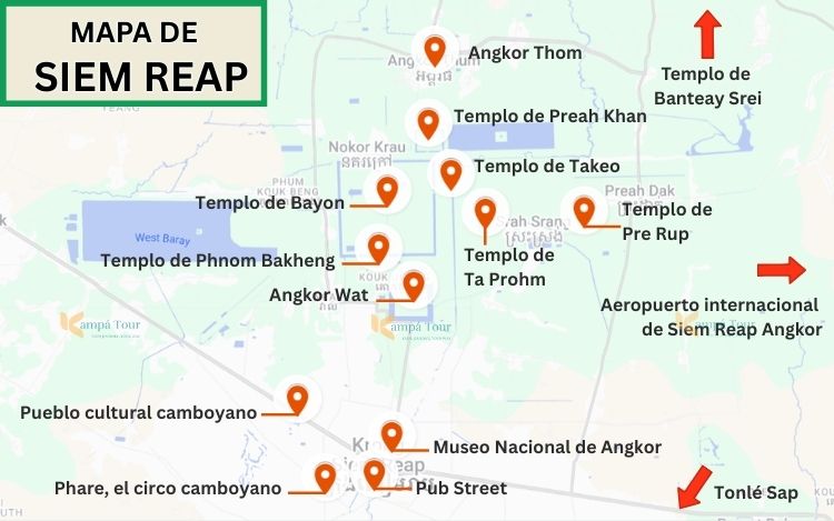 siem reap camboya mapa - angkor