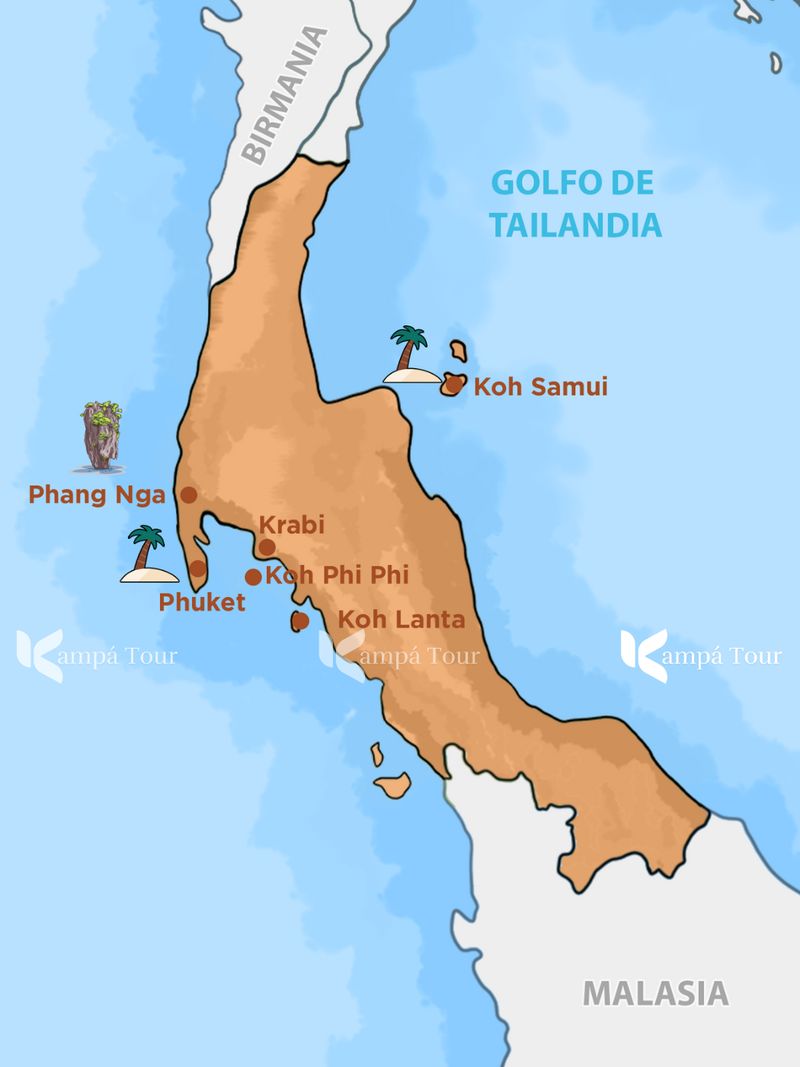 mapa de sur de tailandia