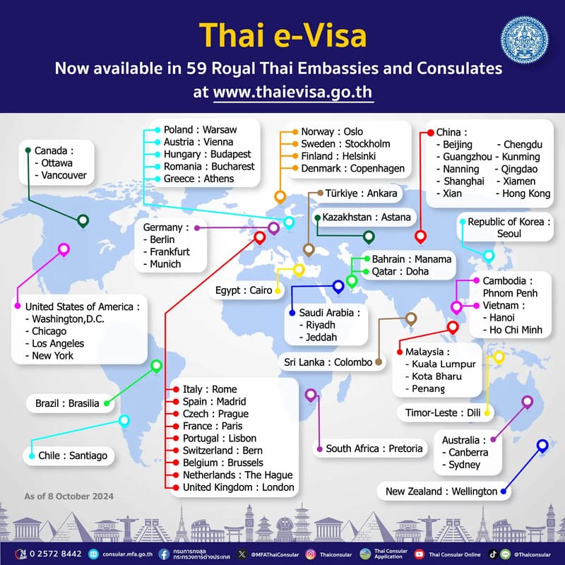 List of embassies and consulates where the e-Visa is available