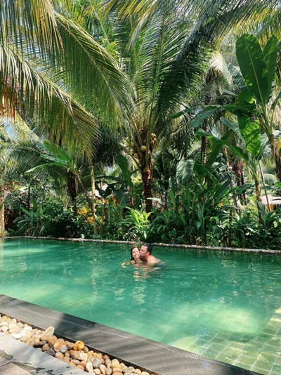 They enjoyed the serene time they spent relaxing by the beautiful pool.