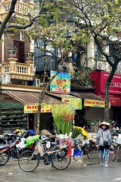 Una vendedora de flores en un rincón de Hanoi