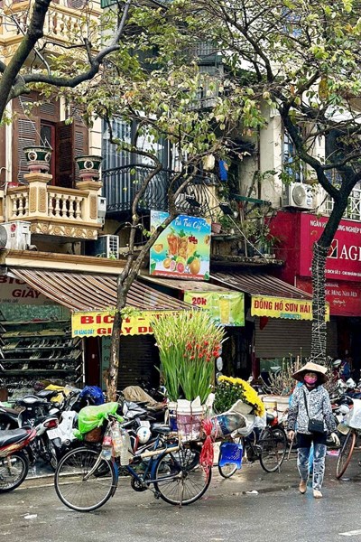 A flower seller in a corner of Hanoi