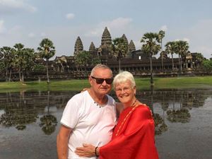 Our dear travellers at the enchanting Angkor Wat, Cambodia's iconic temple complex
