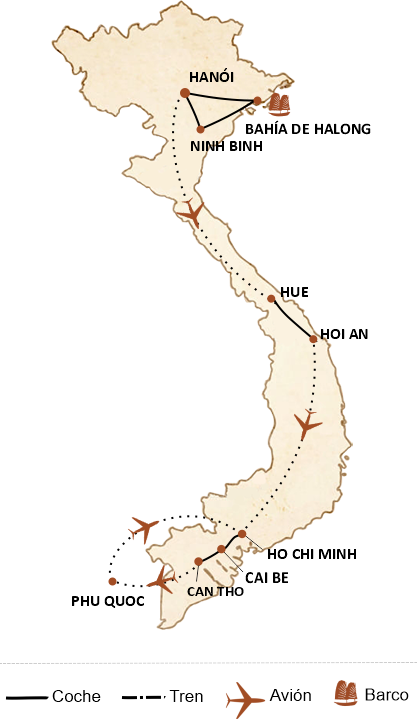 mapa circuito Viaje de lujo a Vietnam en 2 semanas