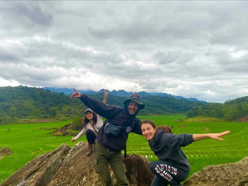 Our dear travelers having fun in Mu Cang Chai