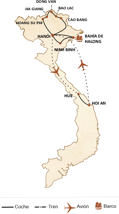 mapa circuito Viaje a Vietnam en 19 días: Ha Giang y Cao Bang Profundos