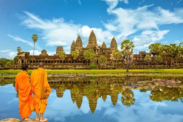 Peaceful moments by the reflective lakes of Angkor Thom