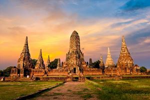 El parque histórico en la antigua ciudad de Ayutthaya