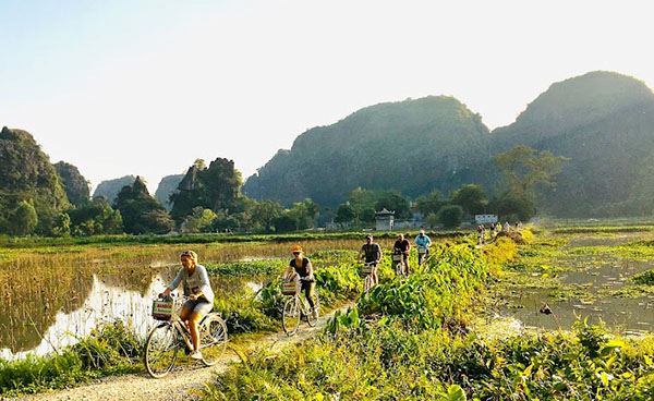 Paseo en bicicleta por Tam Coc (tierra de la bahía de Halong)