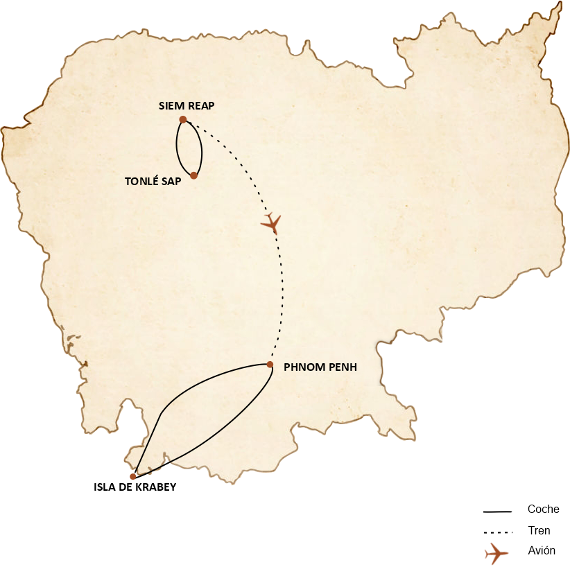 mapa circuito Camboya de lujo – 10 días de viaje refinado
