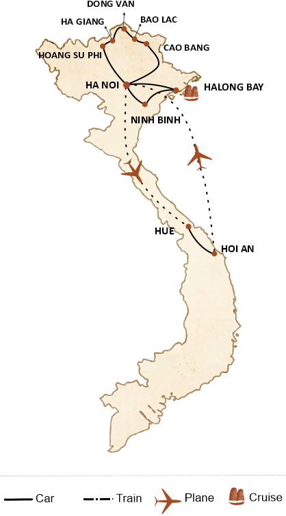 carte du circuit Vietnam in 3 Weeks: A Journey Through Northern Tribes & Central Heritage