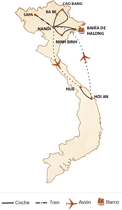 mapa circuito Vietnam en 16 días: Descubre Cao Bang y Sapa a fondo