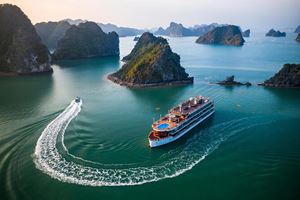 Cruising through the mystic beauty of Ha Long Bay.