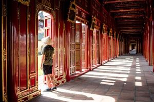 The famous red corridor in the Imperial Citadel of Hue