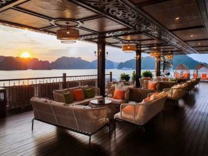 The upper deck of a boat in Halong Bay