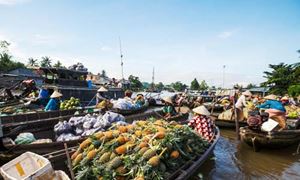 Un mercado flotante en el Delta de Mekong