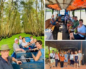 Nuestros viajeros en un paseo por el Delta de Mekong en barco