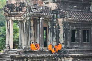 Monks in a temple in Angkor