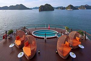 The upper deck of a boat in Halong Bay